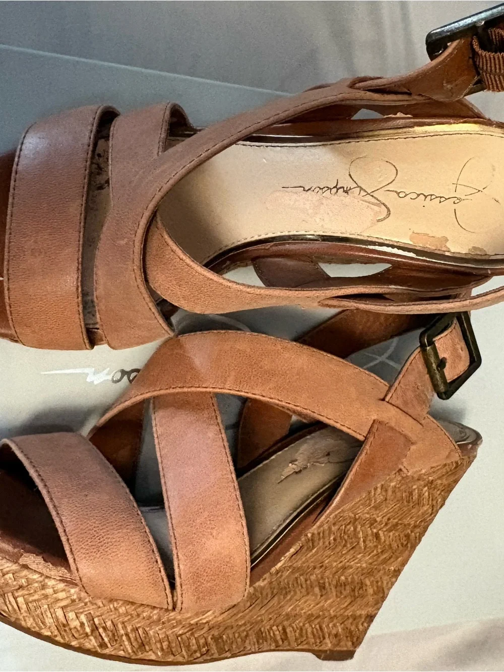 Jessica Simpson Tan Brown Wedge Sandals - Strappy Espadrille Platform